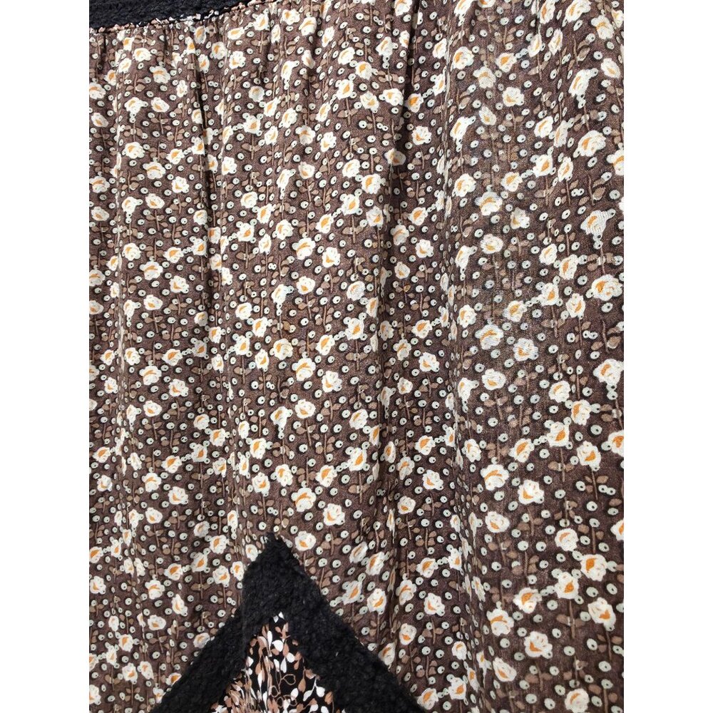 Free People Boho Brown Floral Midi Rayon Skirt With Geometric Accent Sz S - Picture 3 of 6